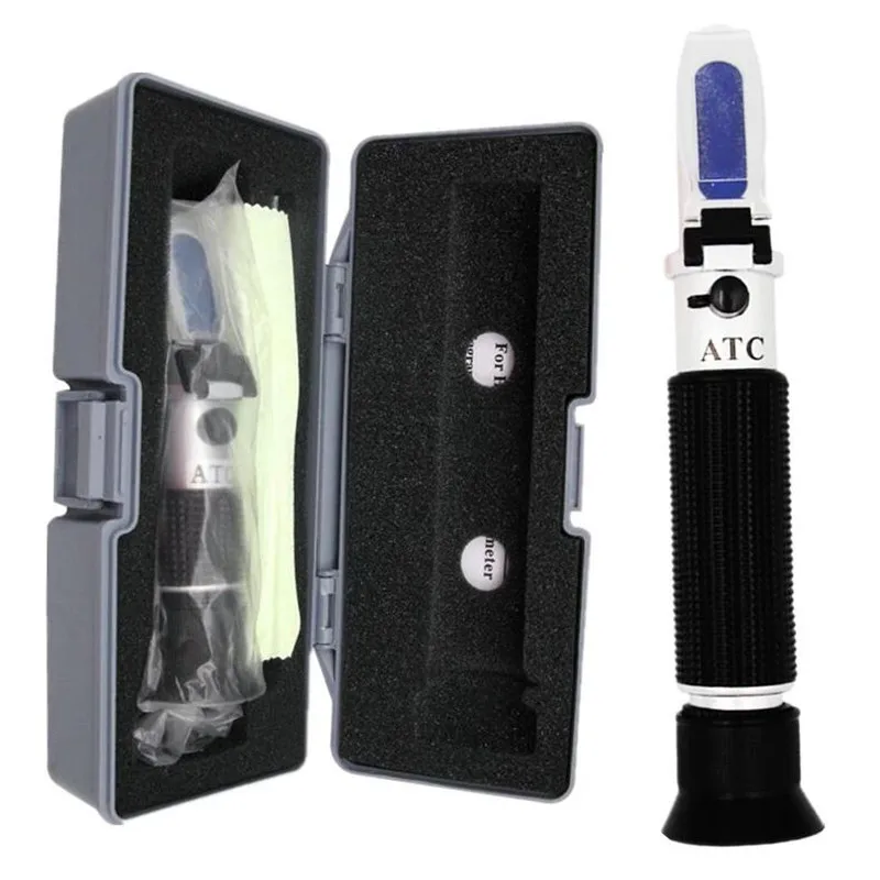 2 in 1 Handheld Brix Refractometer Tester Salinometer with ATC for Brine Fruit Beer Dual Scale Brix 0-32% Salt 0-28%