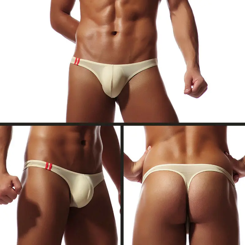 Calzoncillos de cintura baja para hombre, ropa interior de Bikini, Tangas lisas, bolsa con bulto