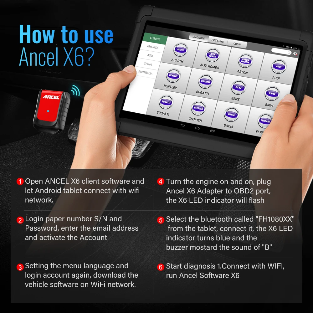 Ancel X6 All System Scanner OBD2-Diagnosetool 10 Reset SAS EPB Öl ABS D-P-F TPS BMS TPMS IMMO Auto OBD 2 Tools