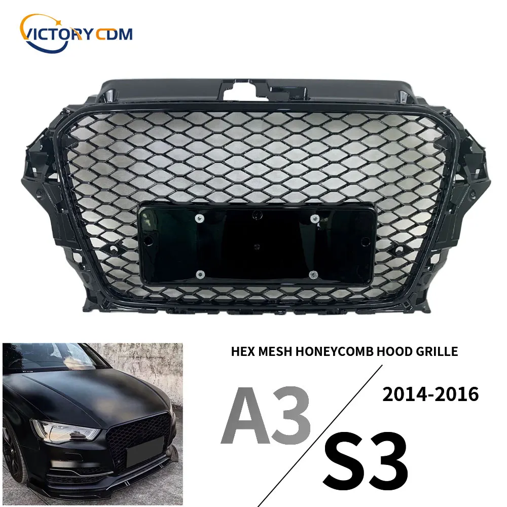 

For RS4 Style Front Sport Hex Mesh Honeycomb Hood Grill Gloss Black Car Styling for A3/S3 8V 2014 2015 2016 (Refit for RS3 Style