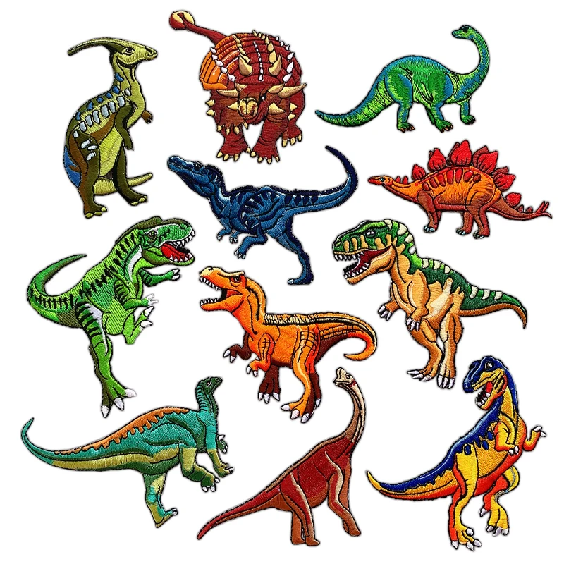 Embroidery Patches for Clothing Accessories, Cartoon Animal Dinosaur Badges, Iron on Patches, Wholesale