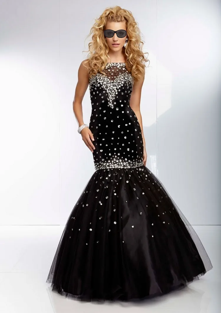 Sexy Black Crystal Beading Mermaid Quinceanera Dresses Organza Back Keyhole Sweet 16 Dress Party Wear Formal Prom Dresses