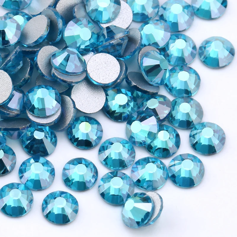 QIAO Boutique Aquamarine AB Non hotfix Rhinestone Flatback Crystals DIY Glue On Glass Rhinestones