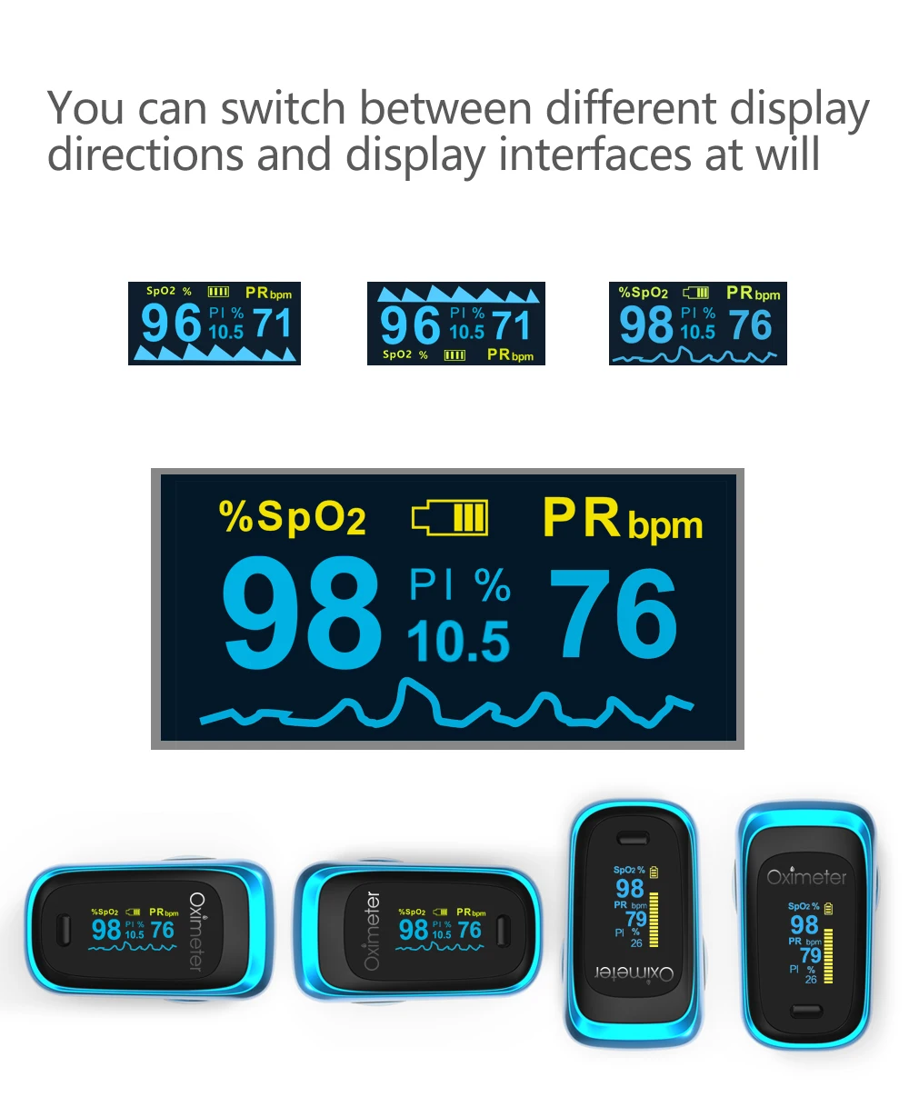 Kiuzou Medical Finger Pulse Fingertip Oled Portable Oximeter SPO2 PR 8 hours sleep monitor Blood Oxygen Oximetro De Dedo case