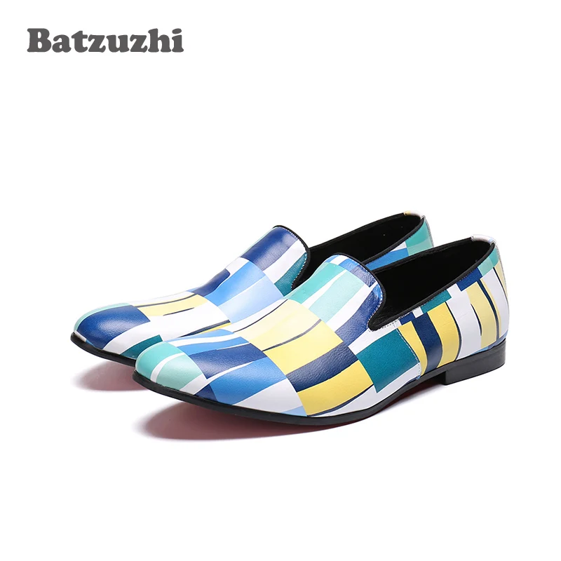 Batzuzhi Brand New Summer Men Loafers High Quality Genuine Leather Shoes Men Flats Leather Men Shoes Color, Big Sizes US6-US12