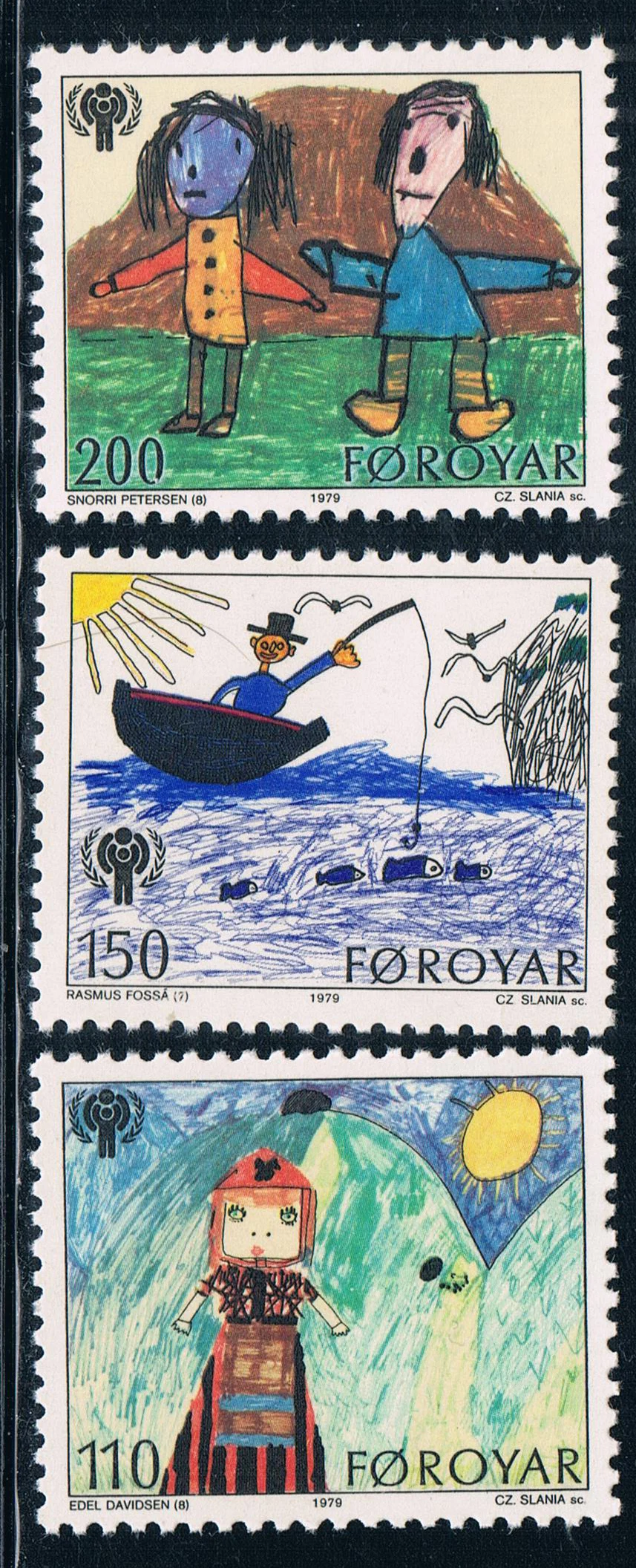 

3Pcs/Set New Faroe Islands Post Stamp 1979 Children's Painting Engraving Stamps MNH