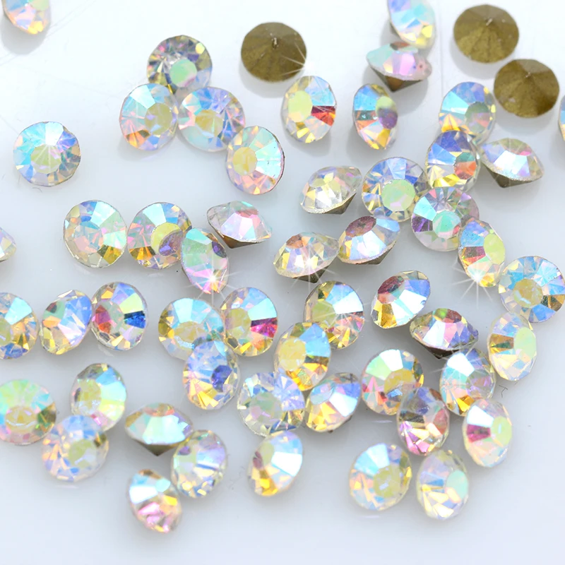 ss2-ss47mm Rivoli Czech  crystal AB COLOR beads pointed back Round beads Fancy Stones Glitter Beads For Jewelry Nail Making DIY