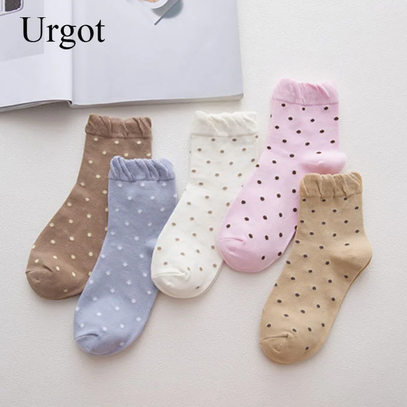 

Urgot 5 Pairs Womens Loose Mouth Socks Fashion Dots Cute Girls Middle Tube Socks Cotton Casual Sock Women Ladies Female Meias