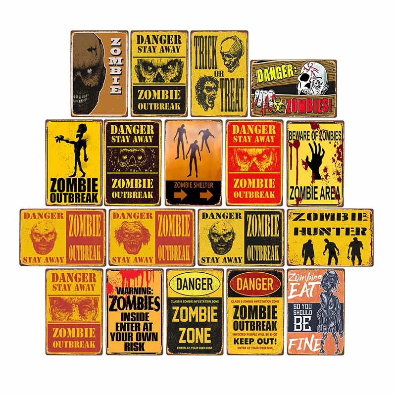 Danger Zombies Zone Retro-Schild, Metallschild, Vintage-Stil, für Bar, Kneipe, Wanddekoration, Teller, lustiges Poster, Heimdekoration, 20 x 30 cm