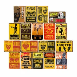 Danger Zombies Zone Retro Sign Metal Plaque Vintage Bar Pub Wall Decorative Plates Funny Poster Home Decor 20x30 CM