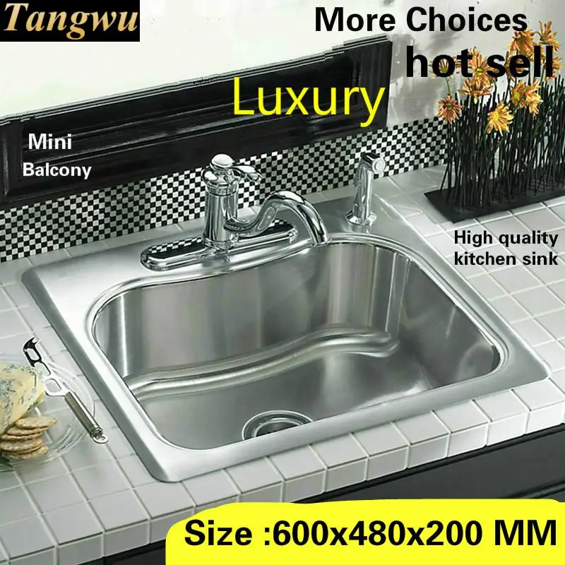 

Free shipping Hot sell mini high quality balcony luxury kitchen single trough sink 304 food-grade stainless steel 600x480 MM