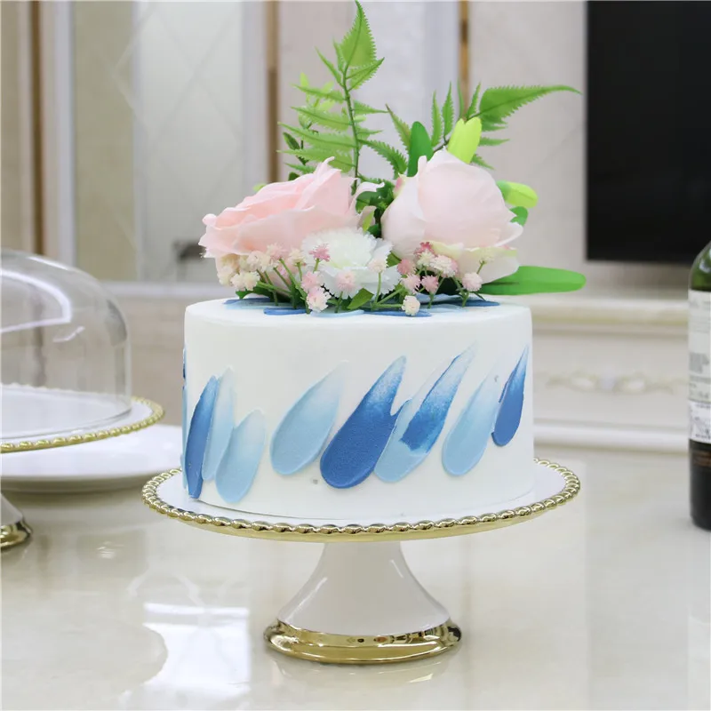 High-grade Ceramic Cake Tray Electroplating Bead Point High-foot Tray Dessert Table High-foot Cake Tray Afternoon Tea Fruit Tray