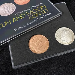 Sun and Moon Coin Set (Walking Liberty Half Dollar) Magic Tricks Coins Vanish Magia Close Up Illusions Props Gimmicks Mentalism