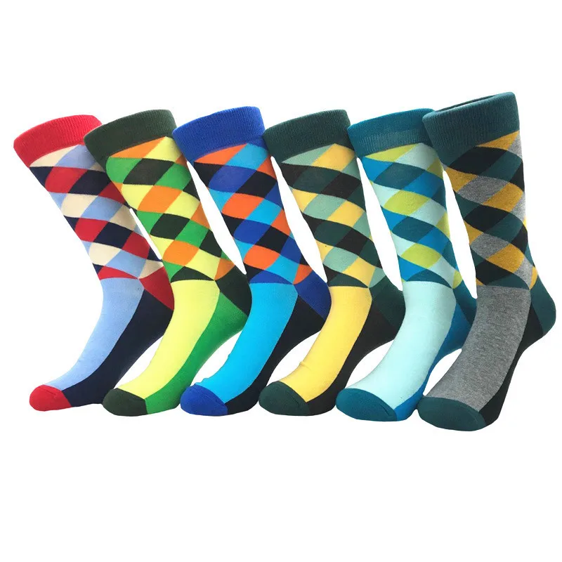 

Bay love new product plaid retro hit color street Harajuku hipster men's cotton socks long tube socks