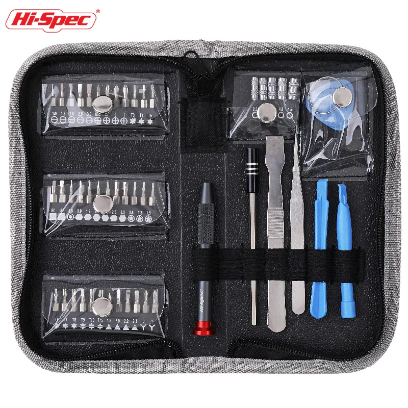 Hi-Spec 49Pcs Precision Screwdriver Mobile Phone Repair Screwdriver Drill Bit Tool Bag with Connector Drill Extension Bit Holde