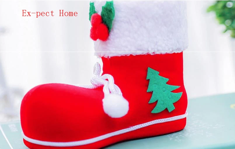 Christmas Gift Bag Elf Spirit Candy Boot Shoes Stocking Holders XMAS Party Decoration Filler Bags Pen Holder Favour favor Red