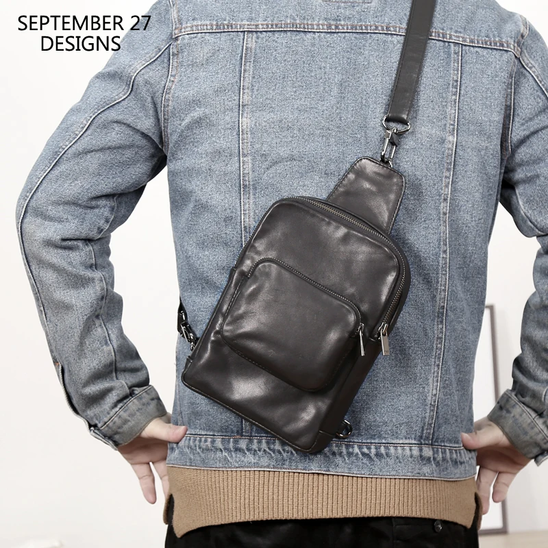 

Chest Bag Male Genuine Leather Handmade Luxury Mini Crossbody Shoulder Bags 100% Cowhide Men Casual Travel Satchels Bag