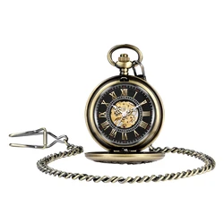 Reloj de bolsillo mecánico automático para hombre, Reloj clásico Retro con esfera de números romanos, patrón de grabado de dragón Phoenix, diseño hueco