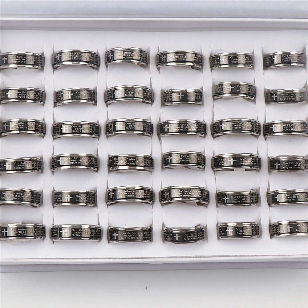 36pcs/lot Men\'s Serenity Prayer Stainless Steel Spinner Rotate Rings For Women Christian Jewelry
