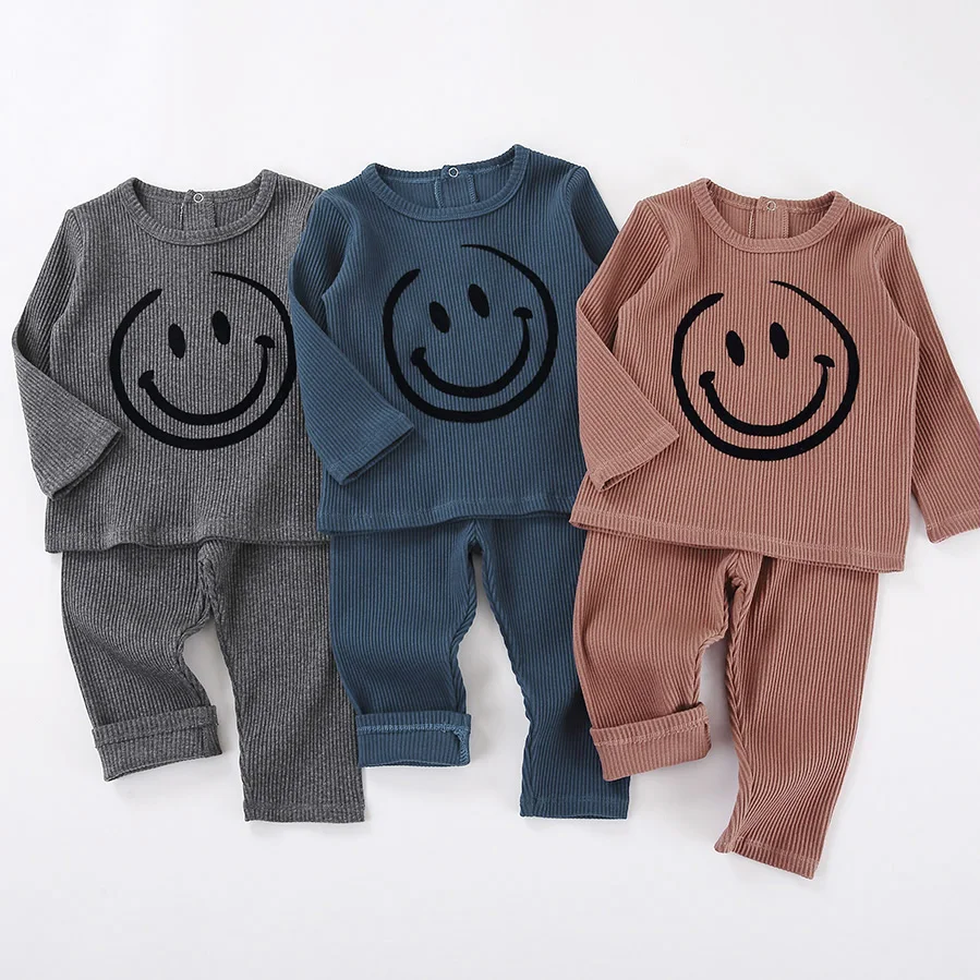 

Children Pajamas Set Boy Girl Top and Pants Two Pieces Set Ribbed Cotton Winter Clothing Toddler Sleepwear Kid Cholthes1-8Y