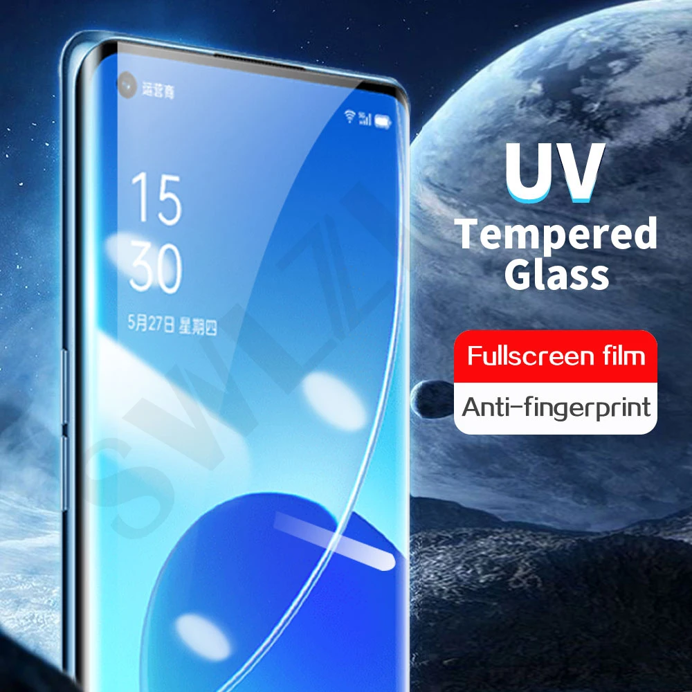 2/1Pcs full cover UV Tempered glass for OPPO Reno 6 5 pro plus phone screen protector Reno 4 3 pro 5G UV Glass protective film