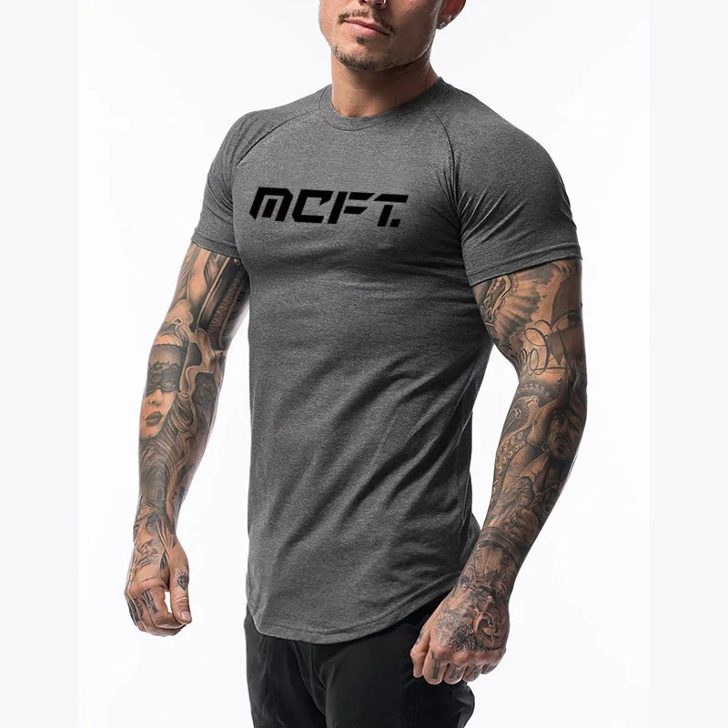 New Fitness Sport Shirt Men Cotton Slim Fit Men Gym T Shirt Sport Tees Weightlifting Workout tshirt