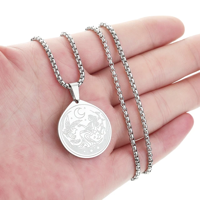 CHENGXUN Selene Moon Goddess Necklace Women Men Greek Mythology Pendant Stainless Steel Moon Girl Bird Engraving Talisman Gift AliExpress
