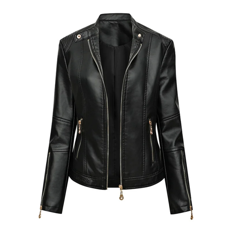 PU Faux Leather Jacket Women Slim Fit Fashion Zipper Casual Biker Jackets Outwear Female Tops Spring Autumn Leather Coat WF163