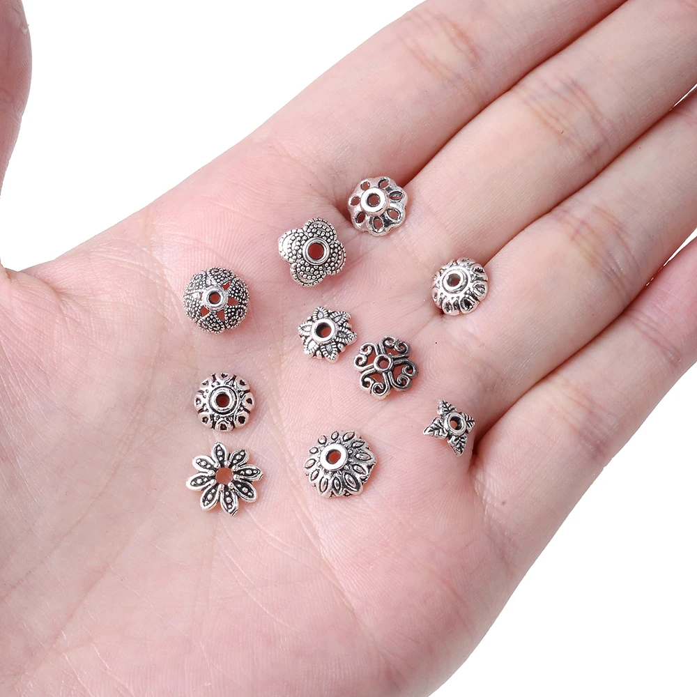 50pcs/Lot Alloy Flower Shape Torus Beads Caps Loose Spacer Beads for Jewelry Making DIY Necklace Bracelets Accessories Supplies