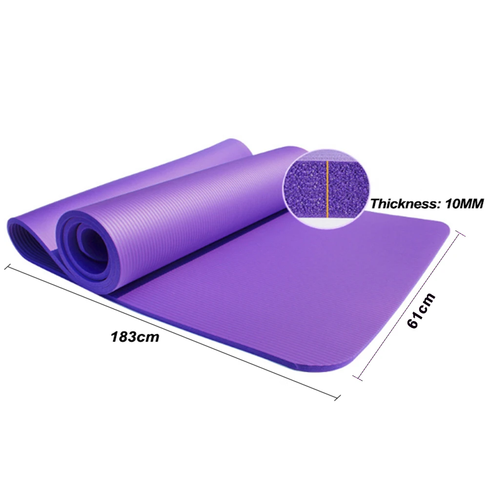 10mm  thick Pad 183*61cm Non-slip yoga Mat For Beginner Fitness Sports Gymnastics Mats NBR  Gym Fitness Pilates Pads With Strap