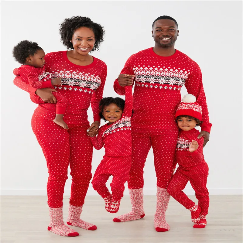 Plus Size Family Matching Outfits Christmas Parent-Child Suit Long Sleeve Pajamas Set  Round Neck Loose Sleepwear Kids Mom Dad