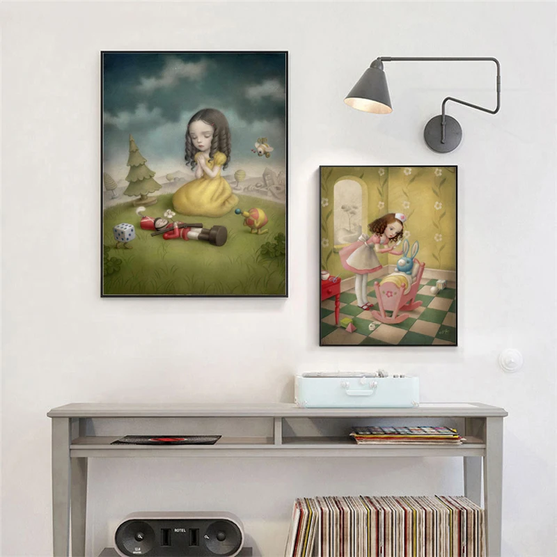 Wall Art Modular Doll Pictures Canvas Nicoletta Ceccoli Printed Girl Home Decor Fairy Tale World Posters Paintings For Office