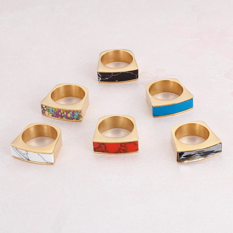 Fashion Colorful Stone Stainless Steel Rings For Women Gold Color Crystal Wedding Party Jewelry