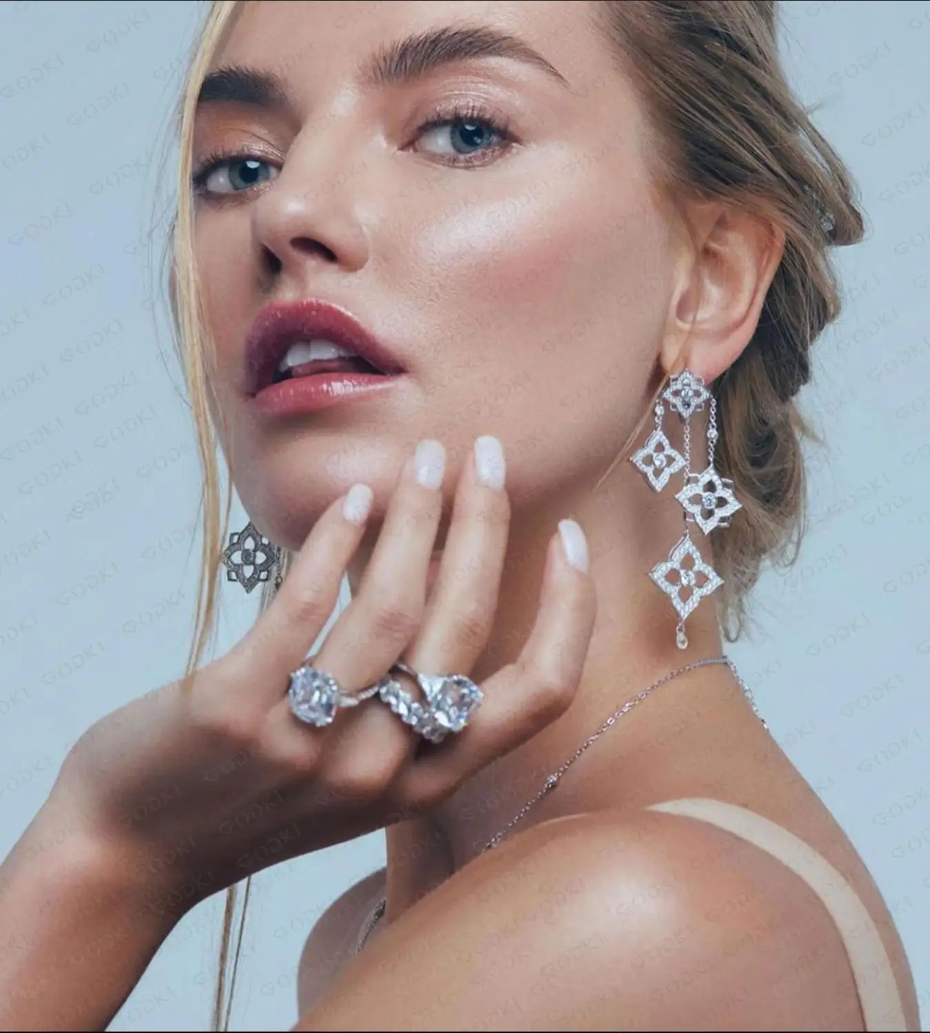 GODK TRENDY Long Tassel Statement Necklace For Women Wedding Party Cubic Zircon CRYSTAL CZ Dubai  Bridal Jewelry Gift image 5