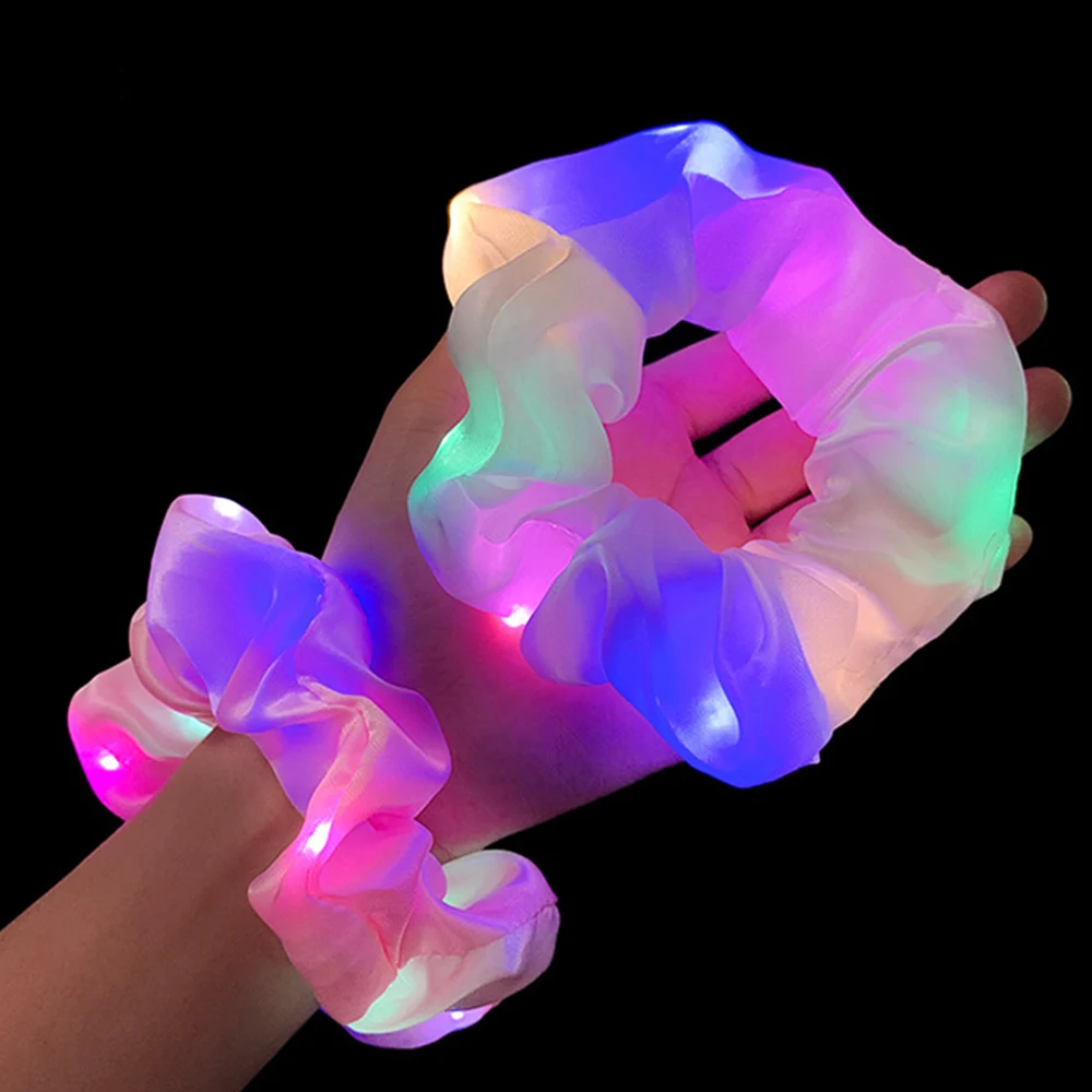 2022 New Arrival Girls LED Luminous Scrunchies Hairband Ponytail Holder Headwear Elastic Hair Bands Solid Color Hair Accessories