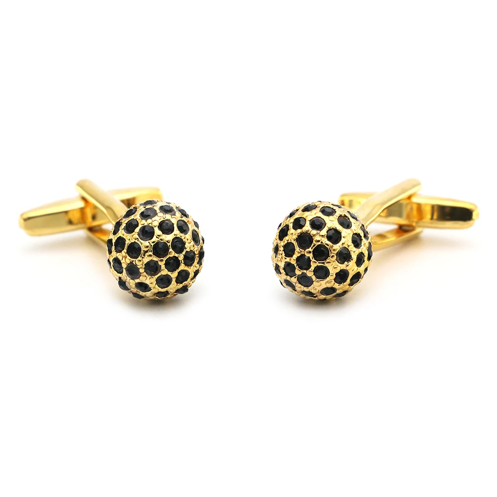 iGame Men's Crystal Cuff Links Brass Material Golden Color Black Crystal Stone Ball Design Cufflinks Free Shipping