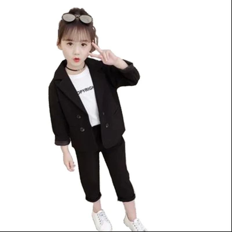 Girls Suits Coat + Pants 2pcs Kids Cotton 2023 Casual Spring Autumn High Quality Formal Sport Teenagers Children Sets Outfits 