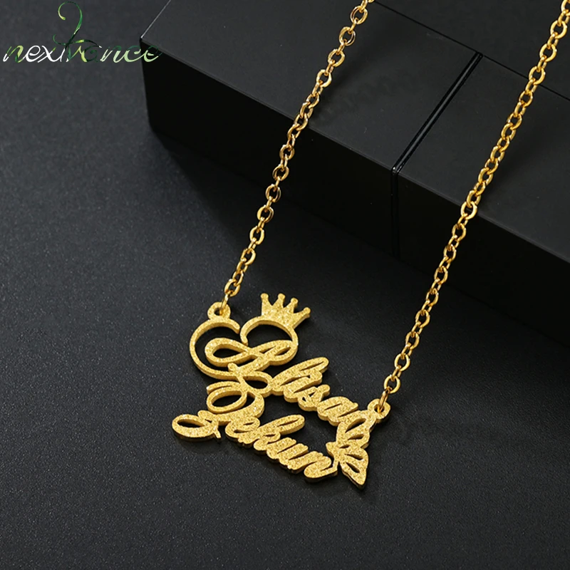 

Nextvance Crown Frosted Custom Two Name Butterfly Necklace Personalized Nameplate Stainless Steel Lover Pendant for Women Gift