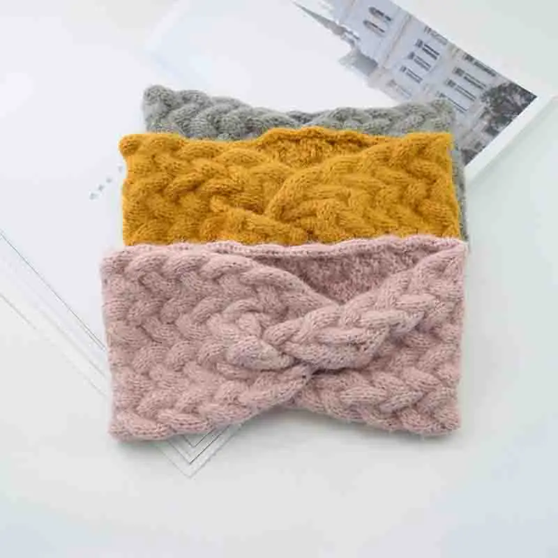 Women Twist Cross Wool Knitting Wide Hairband Autumn Winter Plush Ear Warmer Crochet Headwrap Knitted Headband Hair Accessories