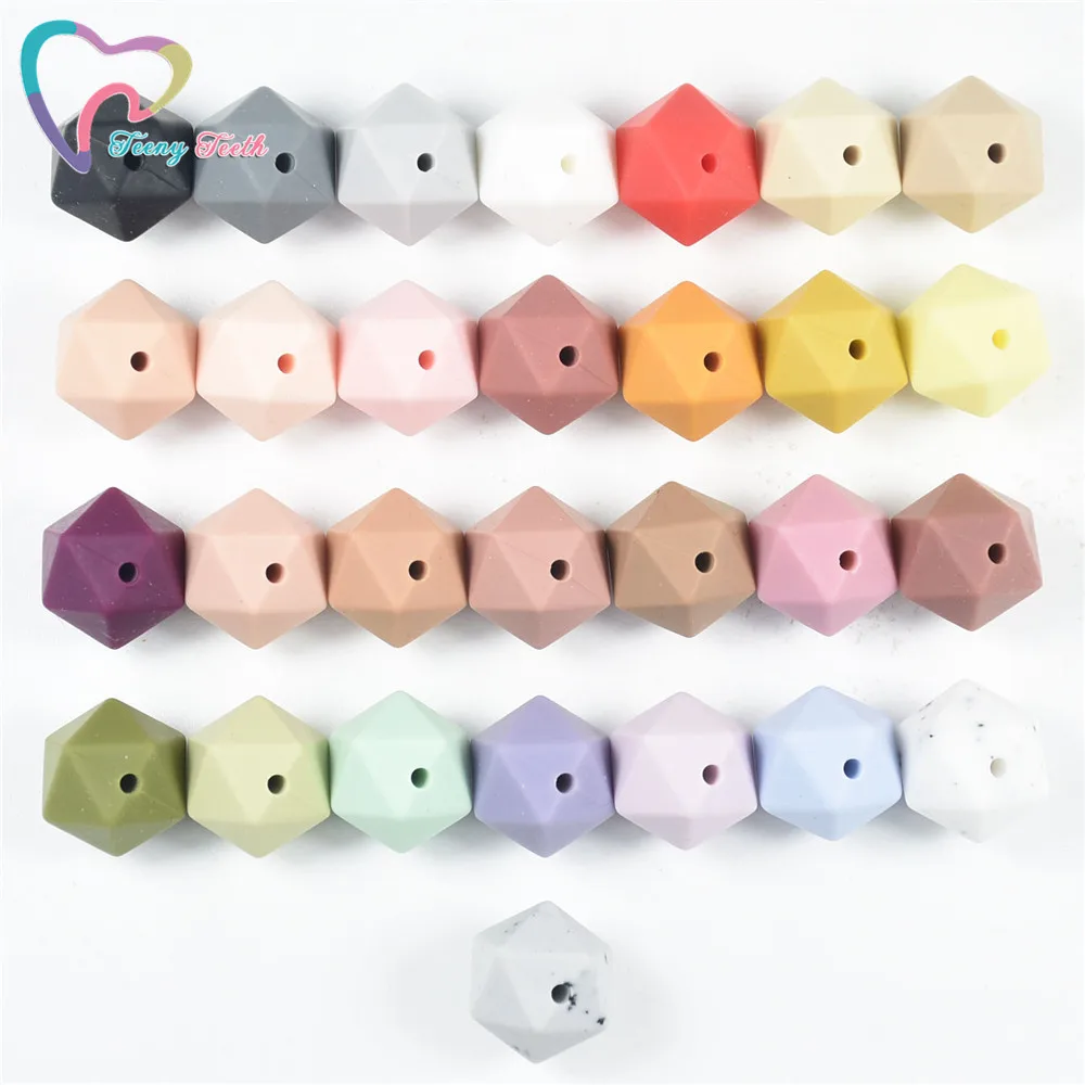 100 PCS Silicone Bead Icosahedron 14 MM Chewable Silicone Beads For Baby Teething Necklace Pacifier Chain Bpa Free Food Grade