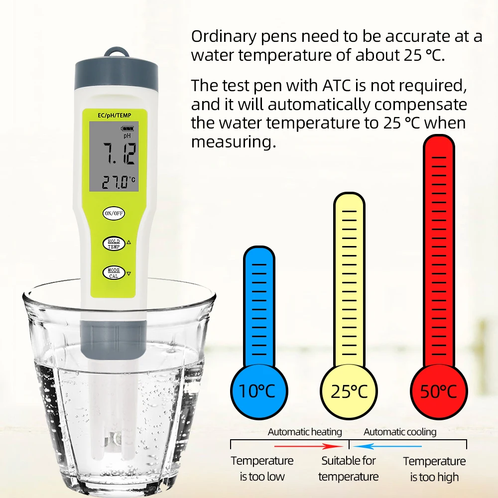 EZ9902 miernik TEMP o średnicy 3 w 1 c Tester jakości wody PH EC zastępuje testery czystości sondy narzędzie do pomiaru kwasowości dla 20% basenów