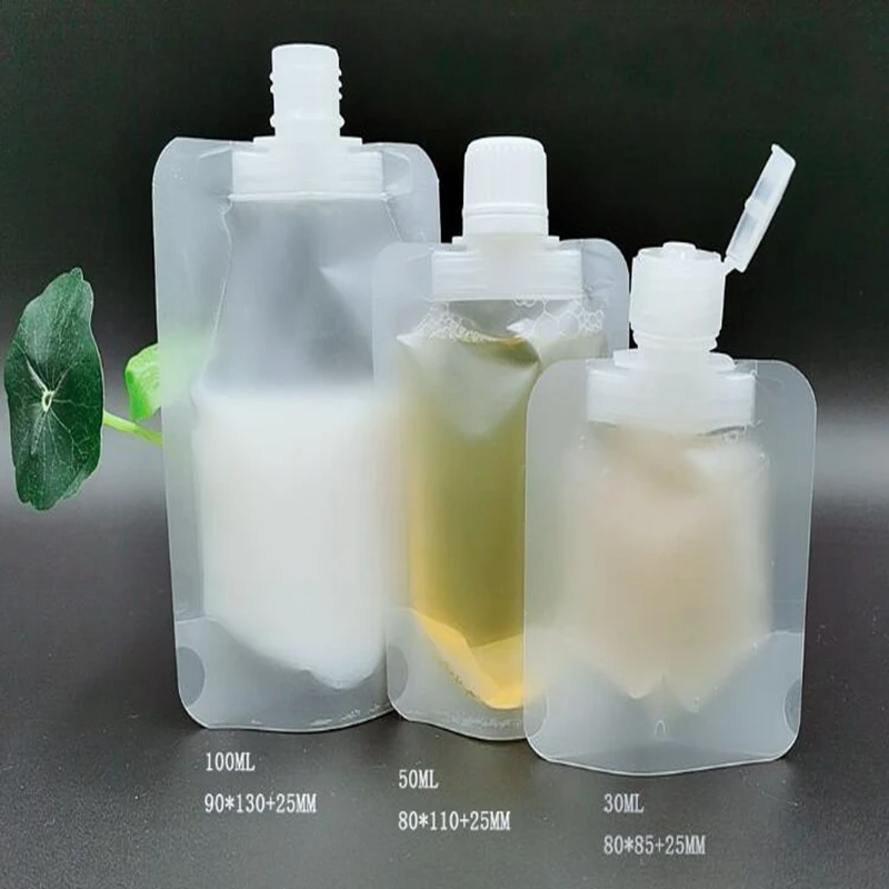 

500pcs Stand Up Plastic Bag Packaging Spout Pouch for Liquid Cream Sample Storage 30ml 50ml 100ml Flip Lid Screw Cap