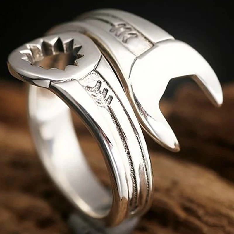 New Old Silversmith Ring Ring Thai Silver Open Ring Domineering Wrench Ring Personality European and American Men's Ring