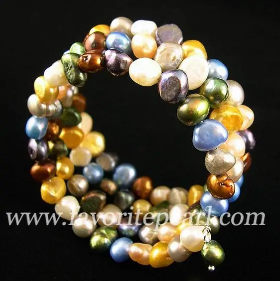 

New Arrival Favorite Pearl Bracelet Triple Row 7-8mm Mixes Color Natural Freshwater Pearl Bracelet Handmade Fine Jewelry Party