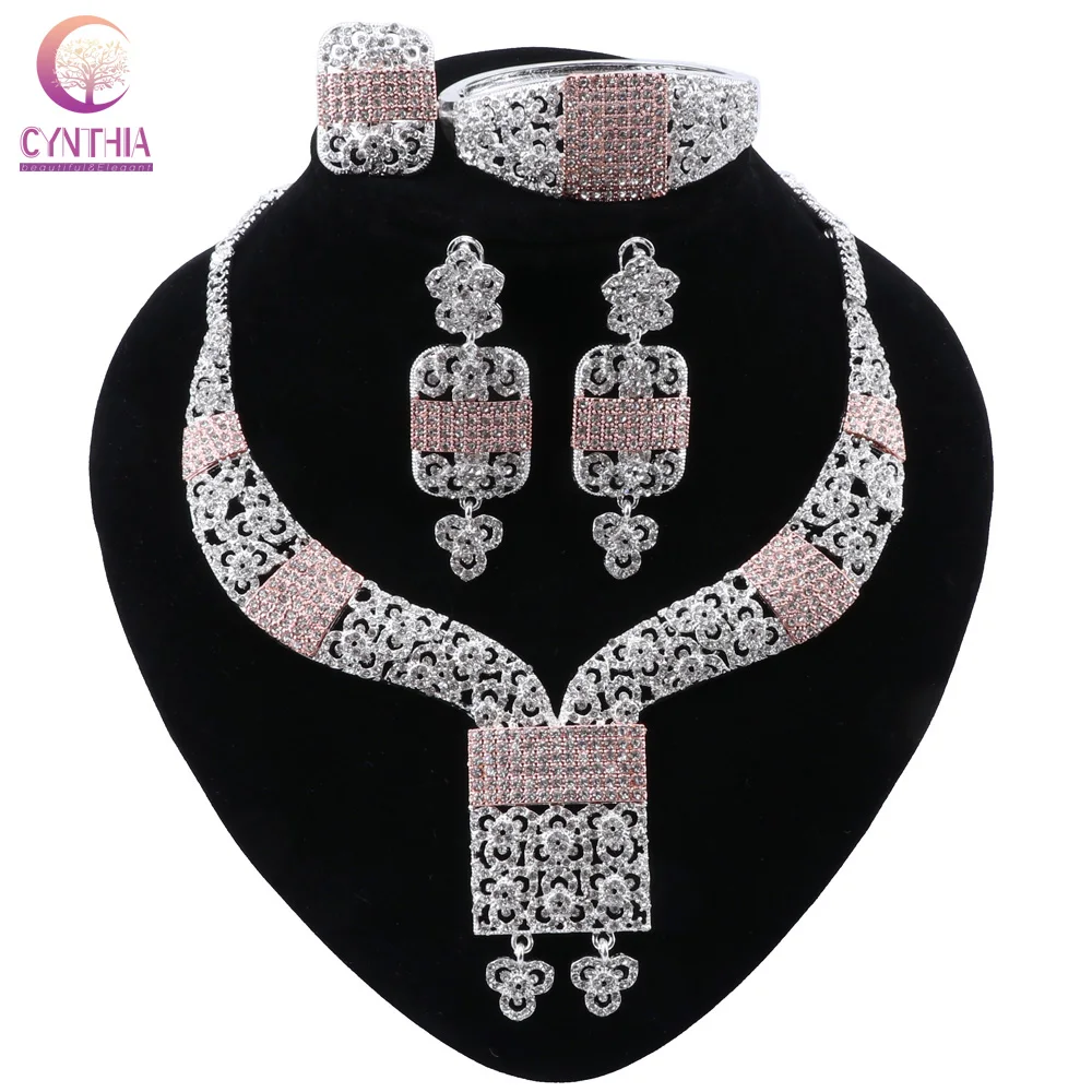 

CYNTHIA Dubai Jewelry Sets Classic Style Pendant Women Wedding Party Crystal Necklace Earrings Ring Bracelet Jewelry Sets