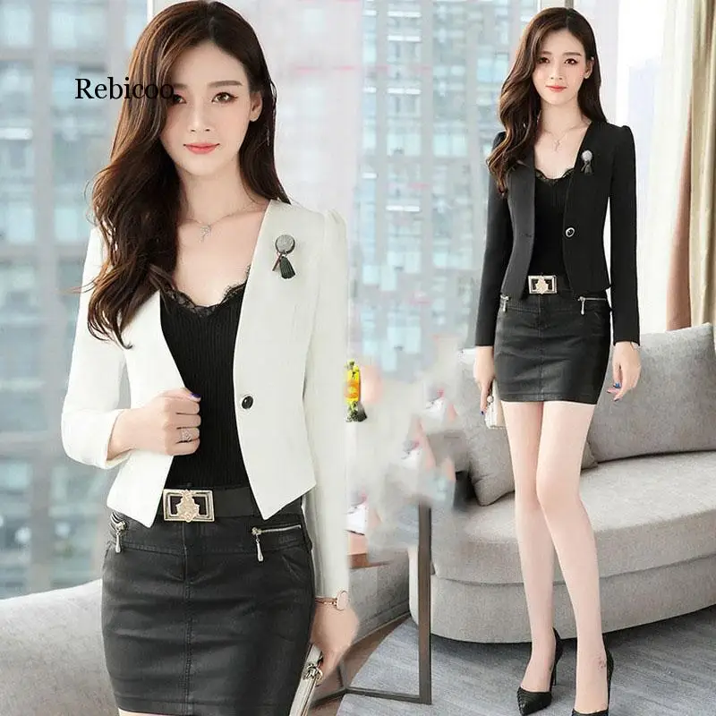 Short Female Blazer Black White Blazer Woman Commuting Profession Office Women Blazer Fashion Lace Women Blazers and Jackets