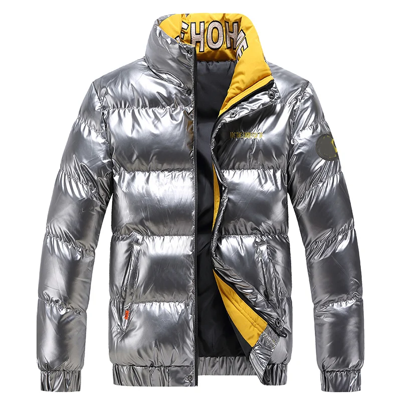 Fashion Men Clothing Warm Letter Printed Silver Mens Down Jacket Streetwear Zipper Male Hooded Winter Jackets Doudoune Homme 4XL