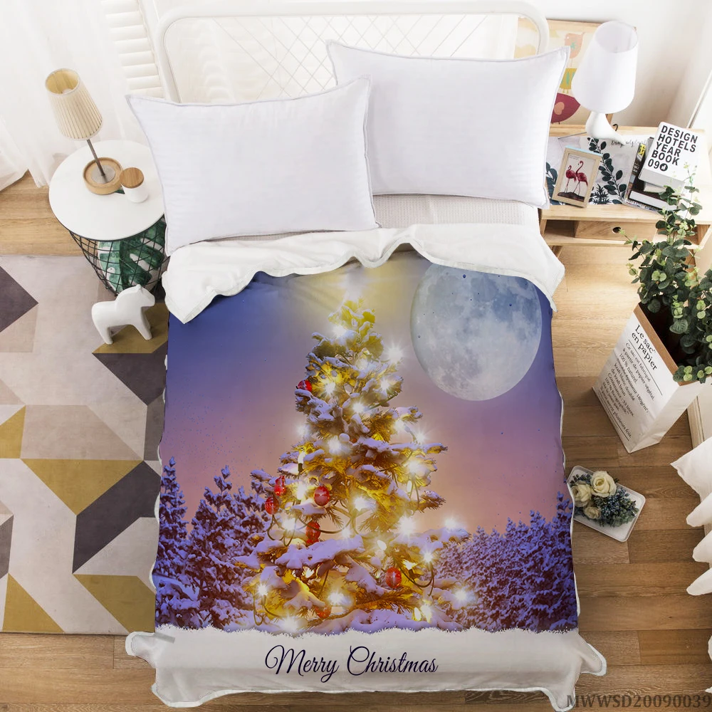 Milsleep Purple  Christmas Tree printing Christmas Blankets 2021 New  Custom Soft Warm Blankets Drop Shipping