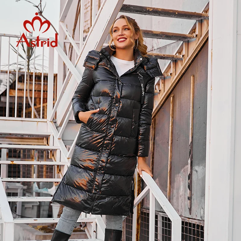 Aster D-abrigo largo con capucha para mujer, parka cálida de tela brillante, chaqueta de moda, ropa femenina de gran tamaño, invierno, 2023