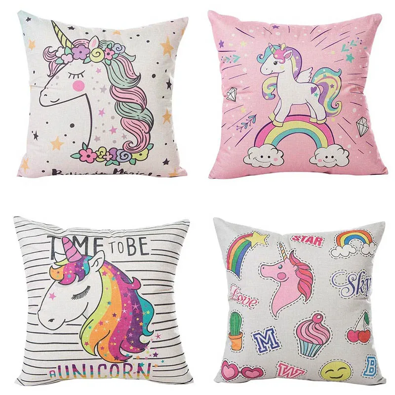 45*45cm Unicorn Pillow Case Cushion Cover Sofa Chair PillowCase Home Decoration Baby Shower Wedding  Birthday Party Supplies